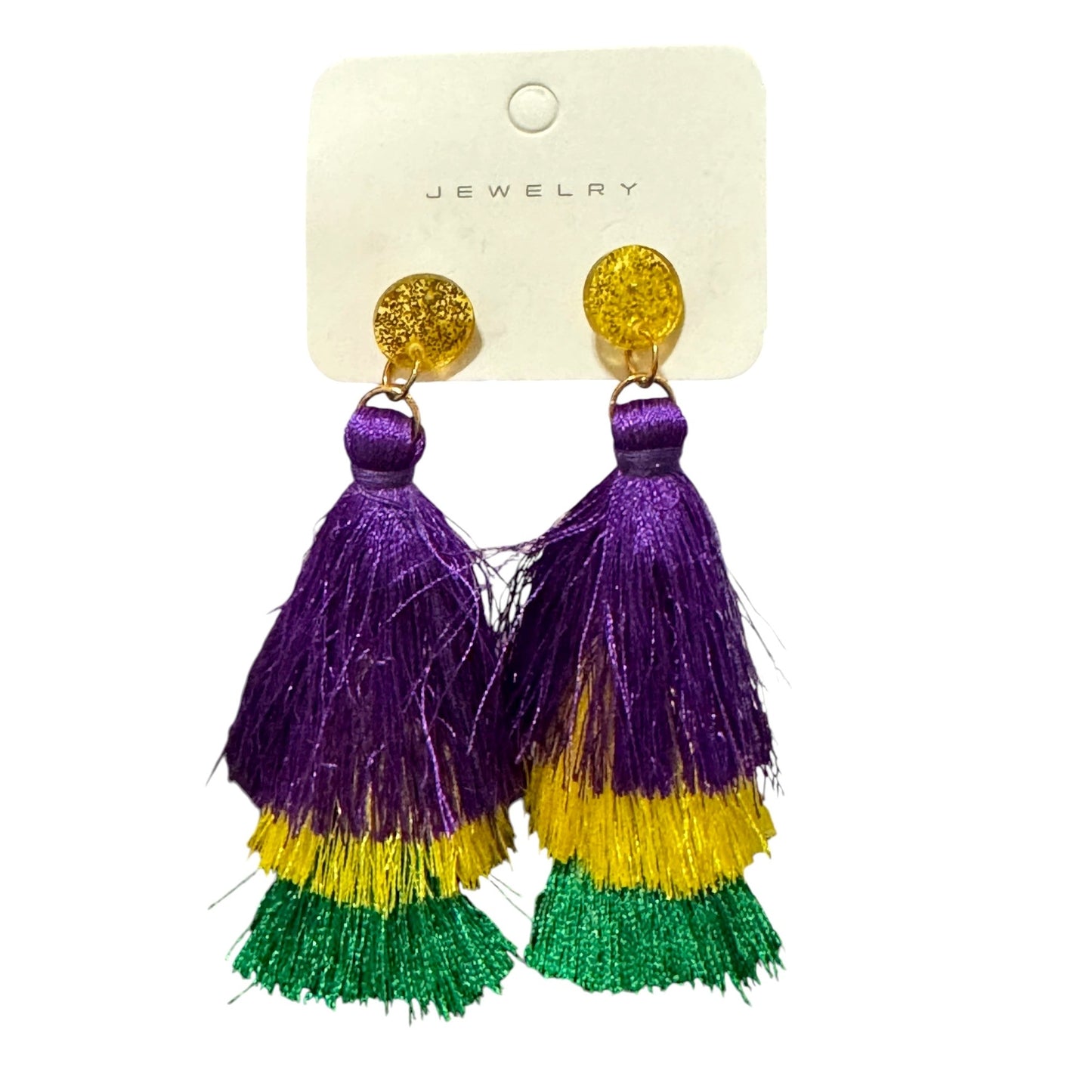 Mardi Gras Purple, Yellow, Green, Festive Tassel Earrings NEW