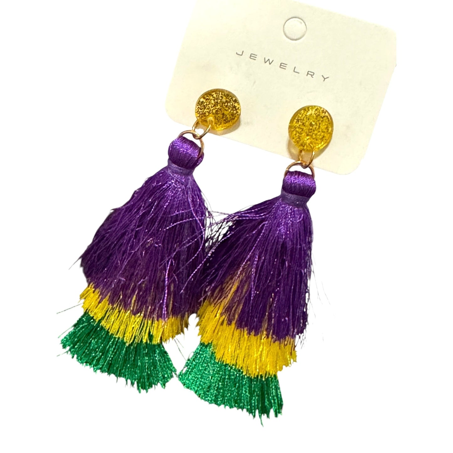 Mardi Gras Purple, Yellow, Green, Festive Tassel Earrings NEW