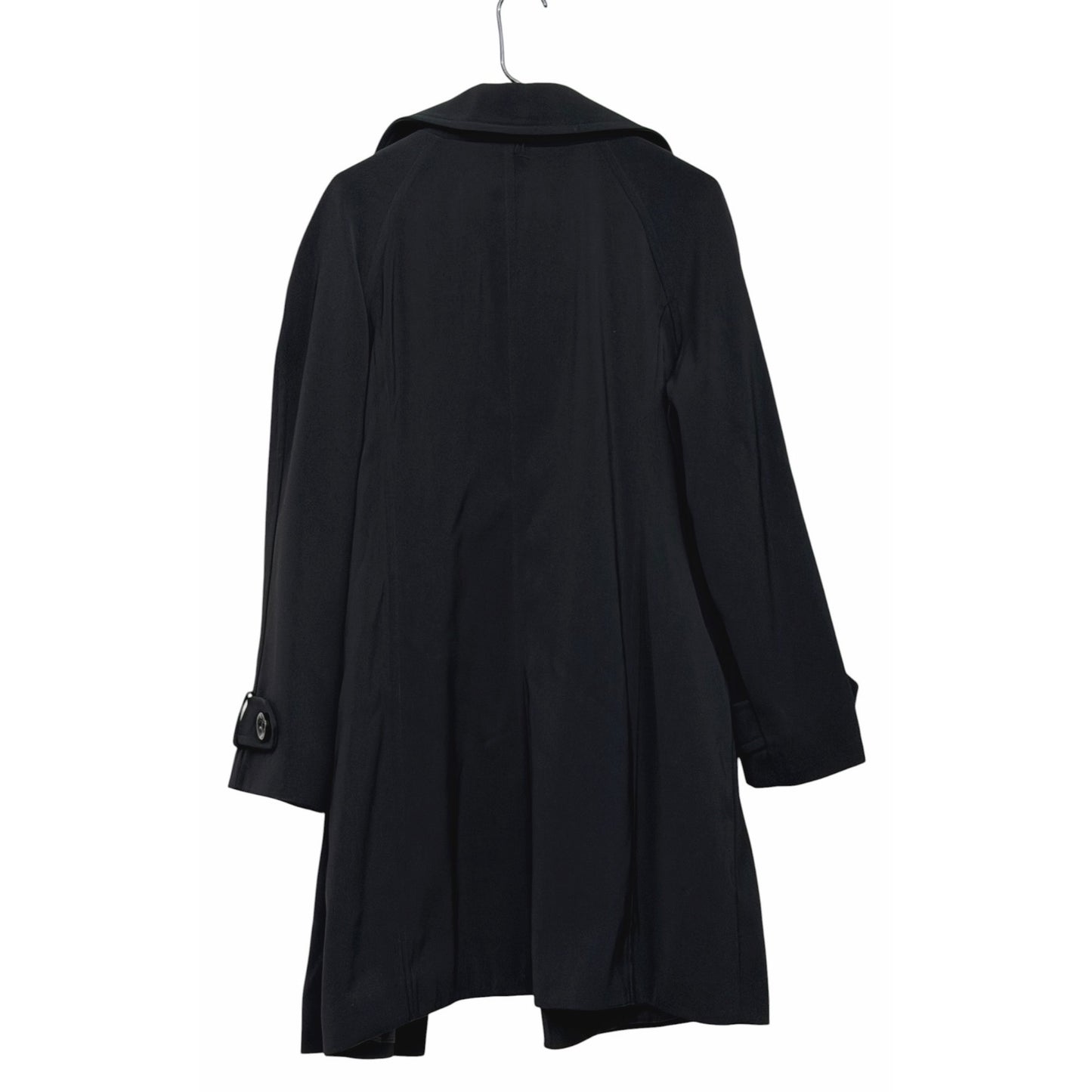 London Fog Black Trench Coat Womens L Button-Front Lightweight Polyester Lined