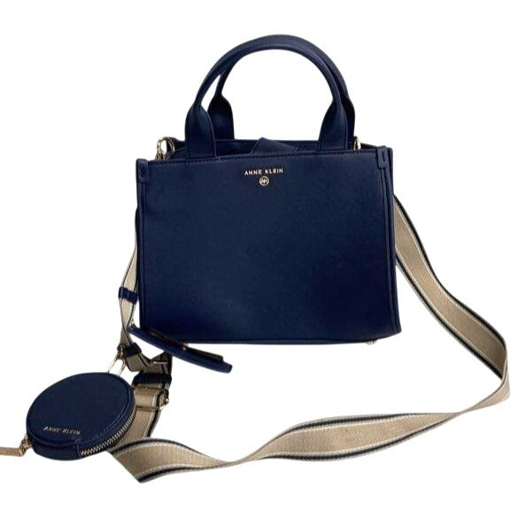 Anne Klein Navy Blue Tote Bag With Crossbody Strap & Coin Pouch