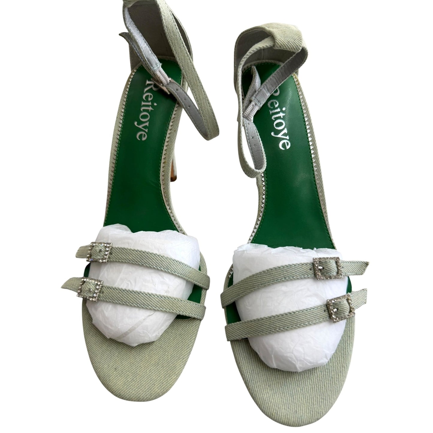 Reitoye Womens Stiletto Heel Sandals Ankle Strap Open Toe Light Green Size 9 NWB