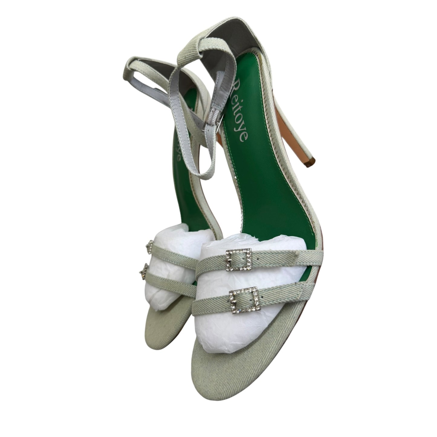 Reitoye Womens Stiletto Heel Sandals Ankle Strap Open Toe Light Green Size 9 NWB