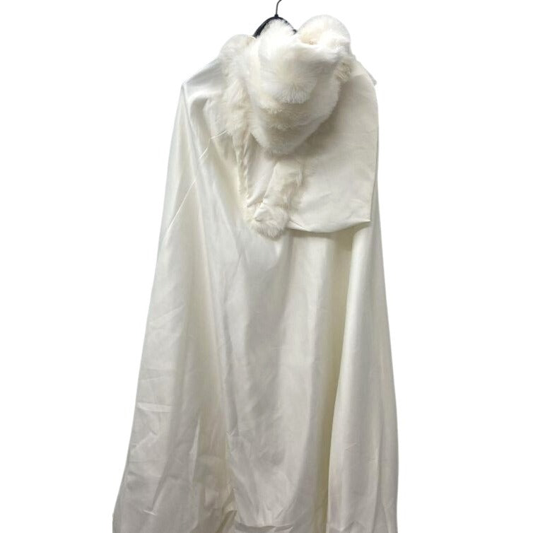 Ivory Satin Cap Faux Fir Long Cloak Formal Bridal Winter Wedding Cape with Hand Muffs