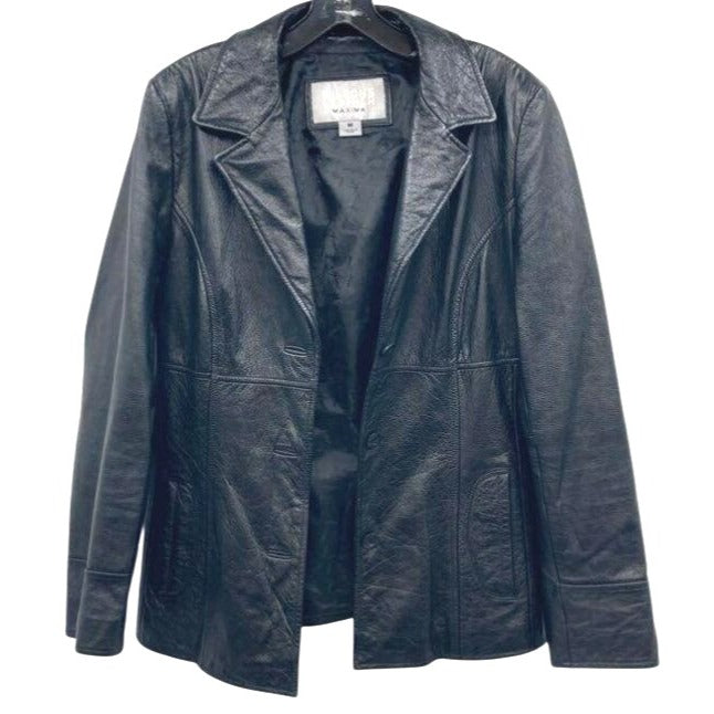 Wilsons Leather Women's Black Leather Three Button Blazer Jacket - M