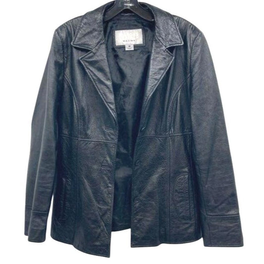 Wilsons Leather Women's Black Leather Three Button Blazer Jacket - M
