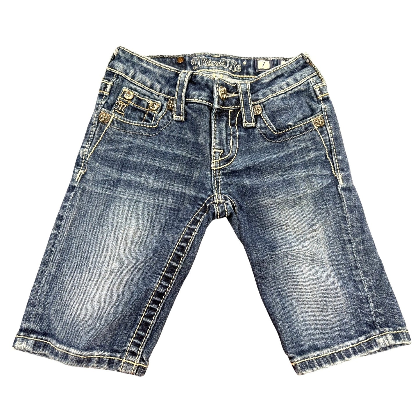 Miss Me Girls Bermuda Denim Shorts W/ Embroidered Crosses Size 7