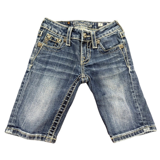 Miss Me Girls Bermuda Denim Shorts W/ Embroidered Crosses Size 7