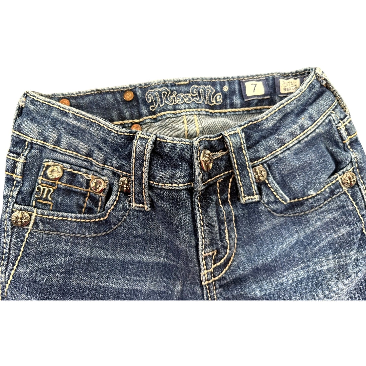 Miss Me Girls Bermuda Denim Shorts W/ Embroidered Crosses Size 7