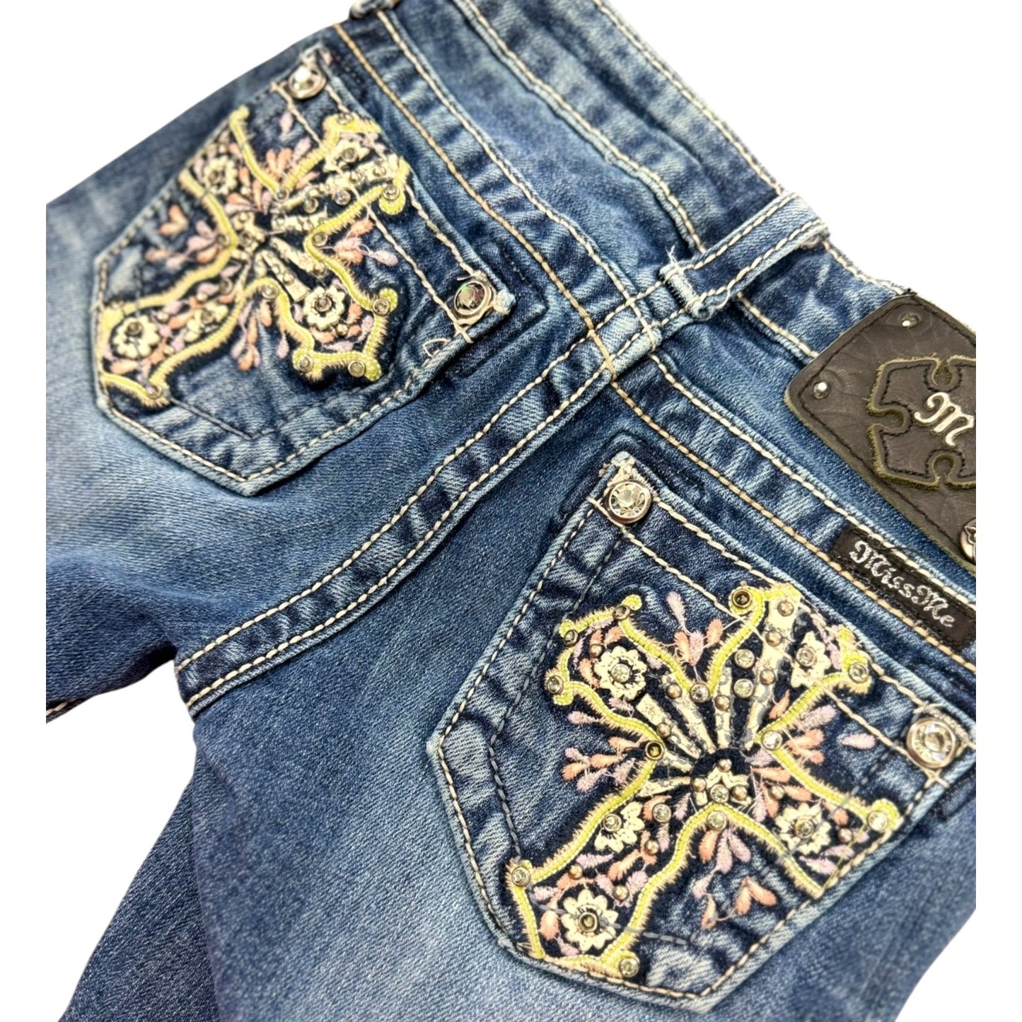 Miss Me Girls Bermuda Denim Shorts W/ Embroidered Crosses Size 7