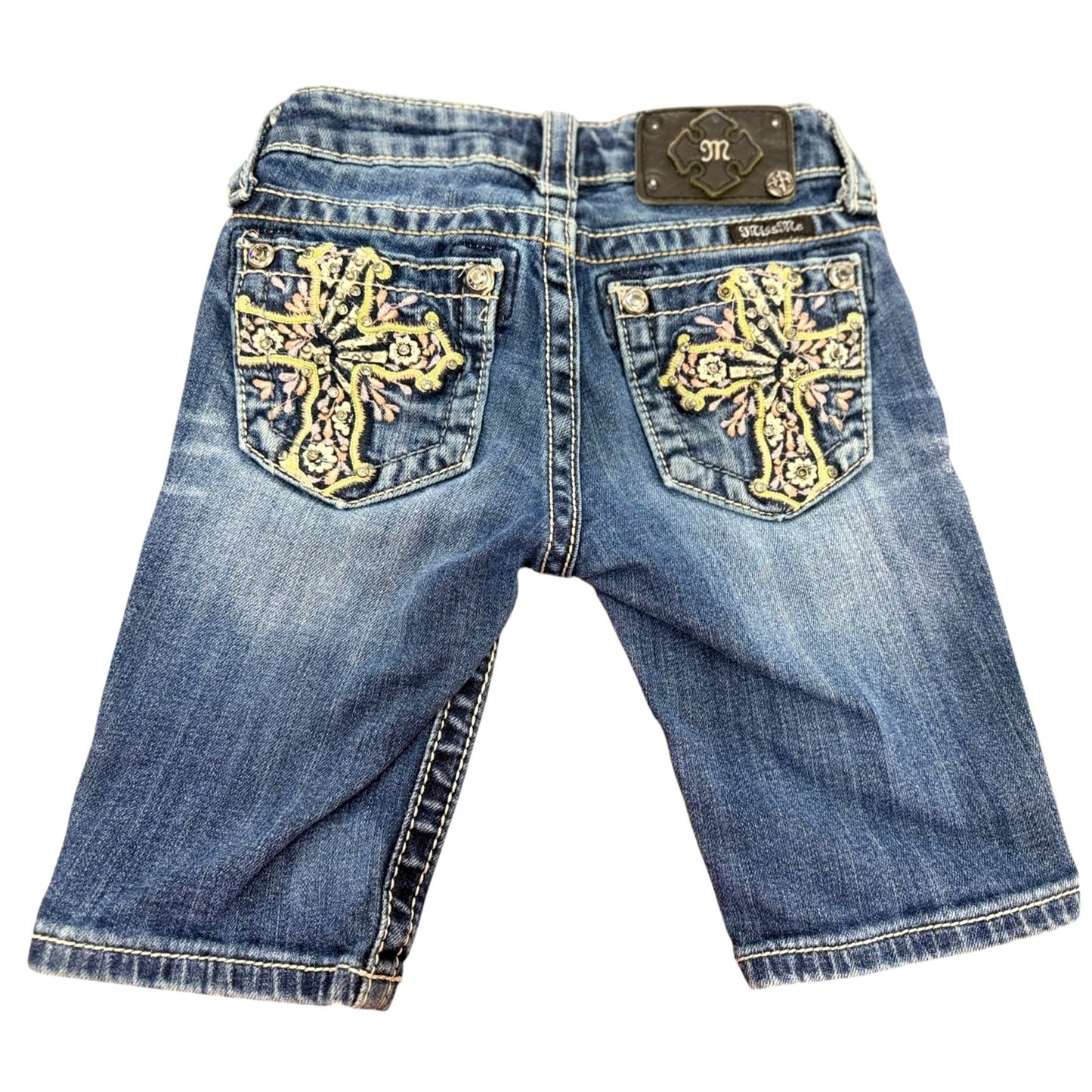 Miss Me Girls Bermuda Denim Shorts W/ Embroidered Crosses Size 7
