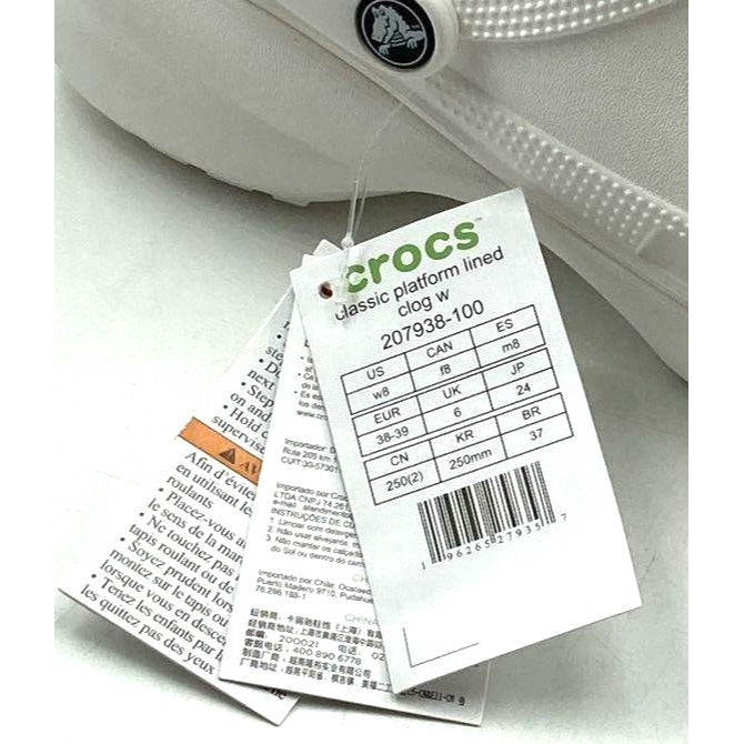 Women's Crocs Classic Platform Lined Clog W8 White NWT