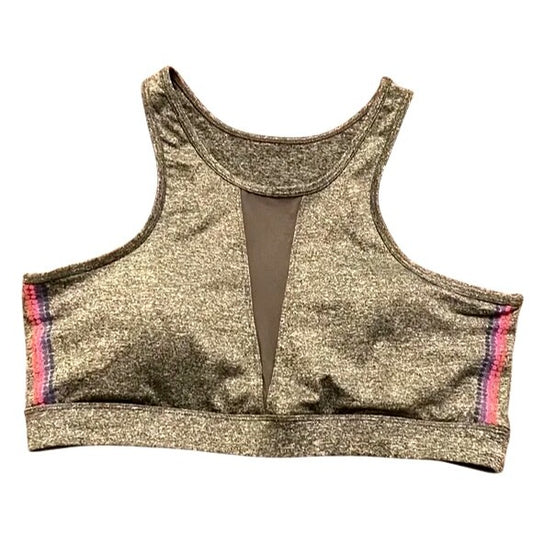 C&C California Heather Gray Racerback Sports Bra With Mesh Front Detail & Multicolor Stripe Size XS NWT