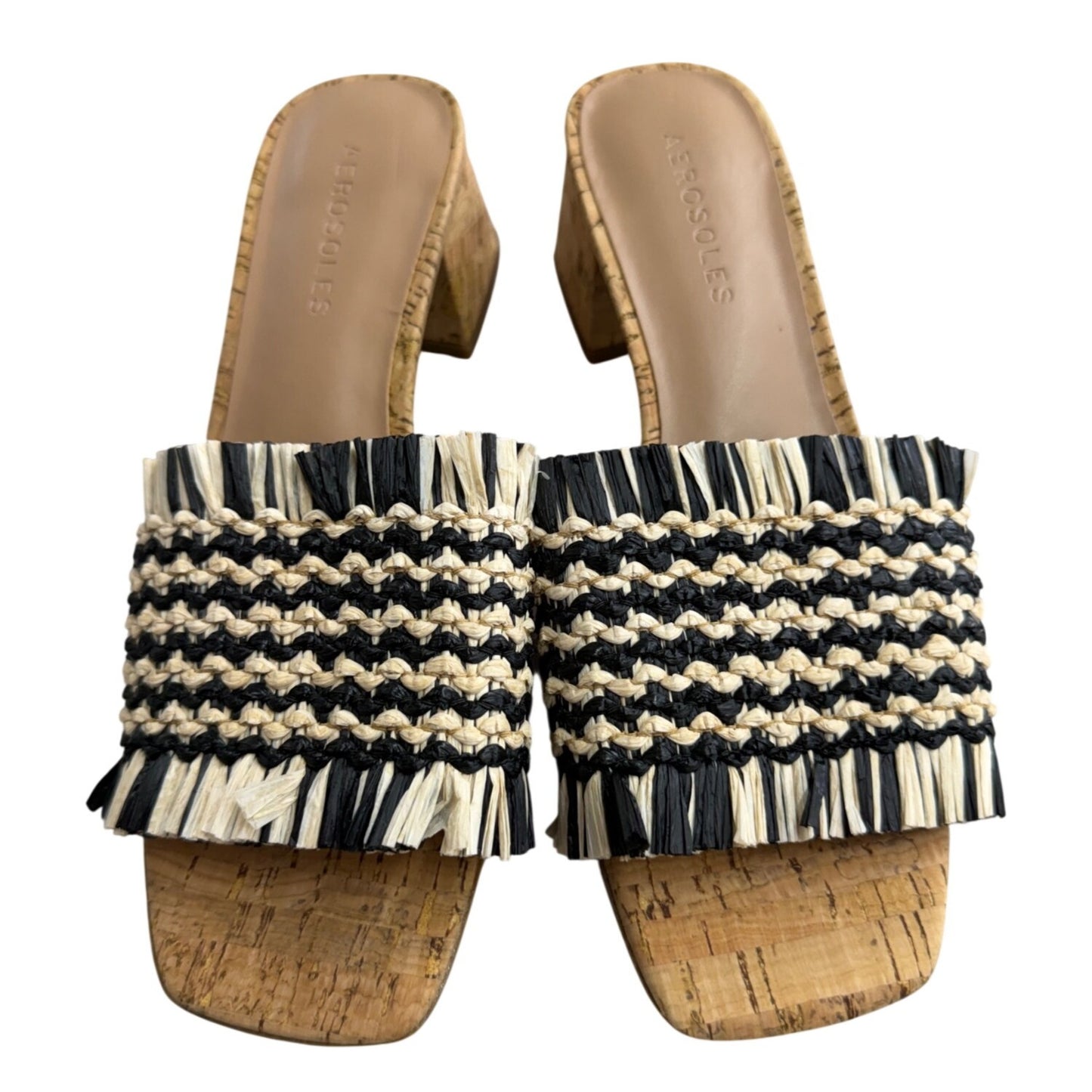 Aerosoles Raffia Braided Open-Toe Sandals With Cork Block Heel Size 5 NWOB