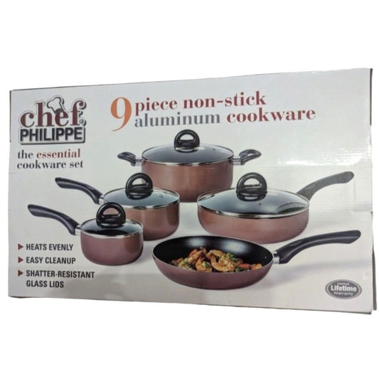 Chef Philippe 9-Piece Non-Stick Aluminum Cookware Set NWOB