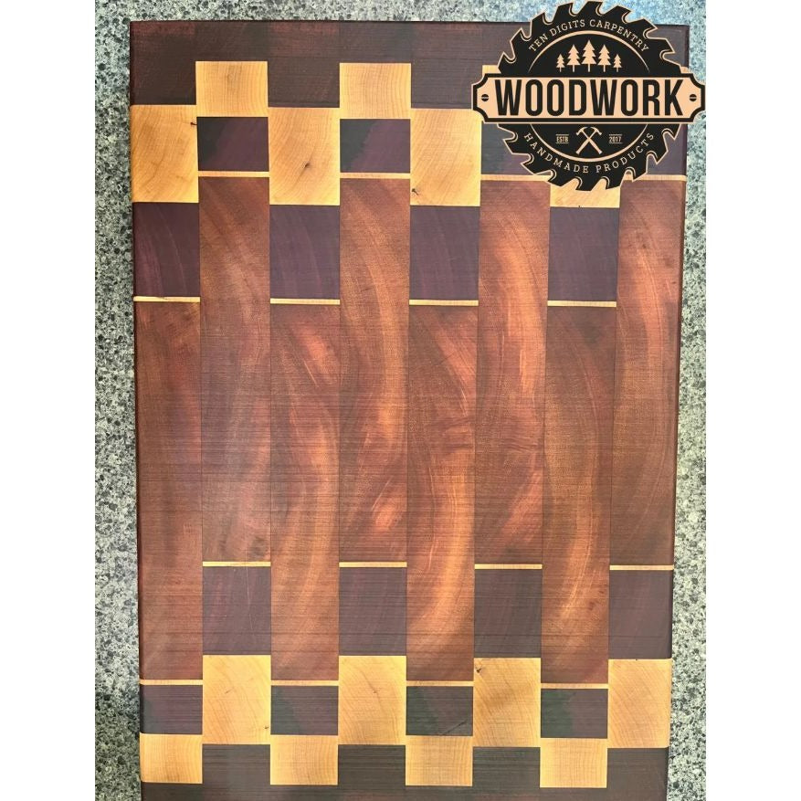 Beeswax, Mahogany, Purple Heart, & Maple Handmade End Grain Wooden Cutting Board