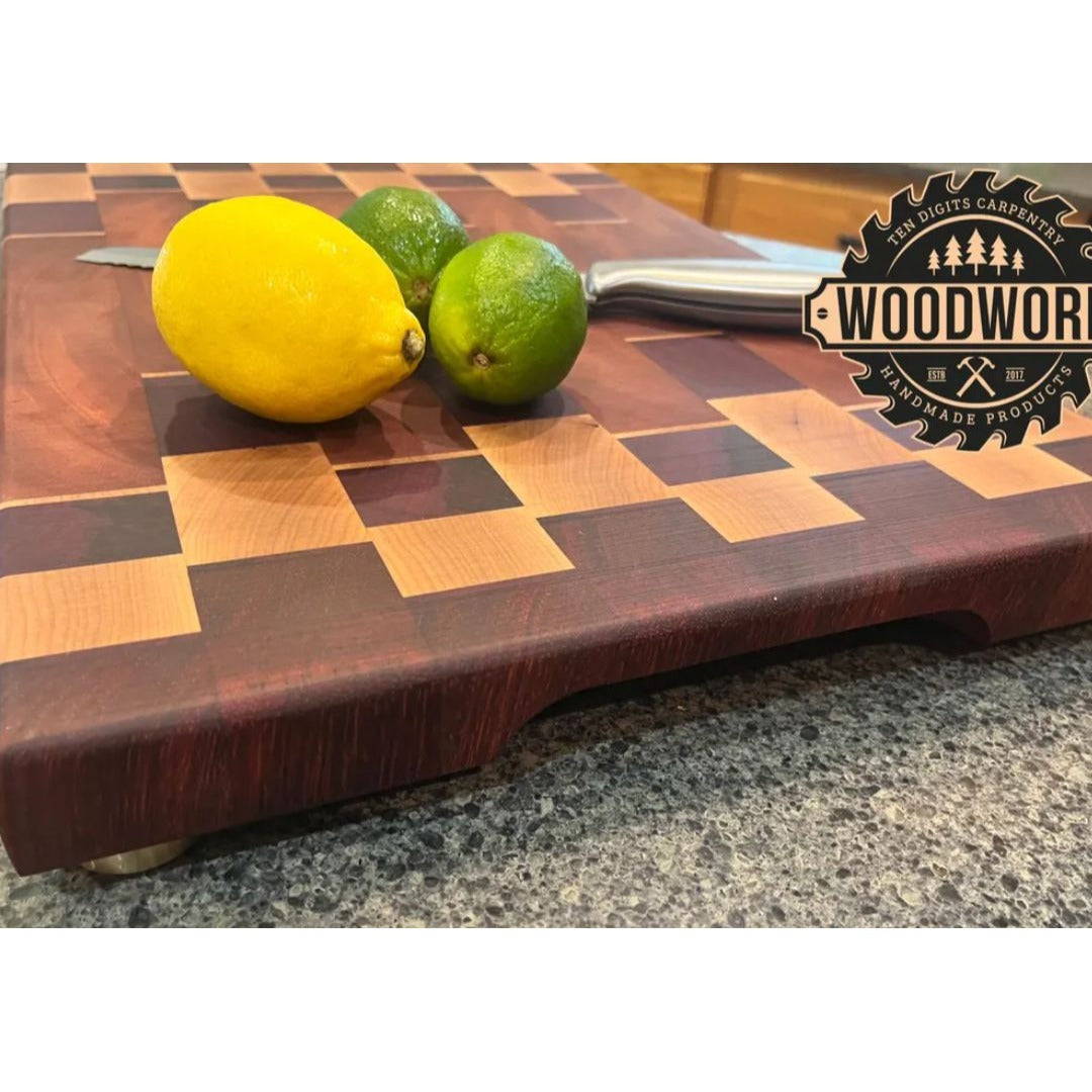 Beeswax, Mahogany, Purple Heart, & Maple Handmade End Grain Wooden Cutting Board