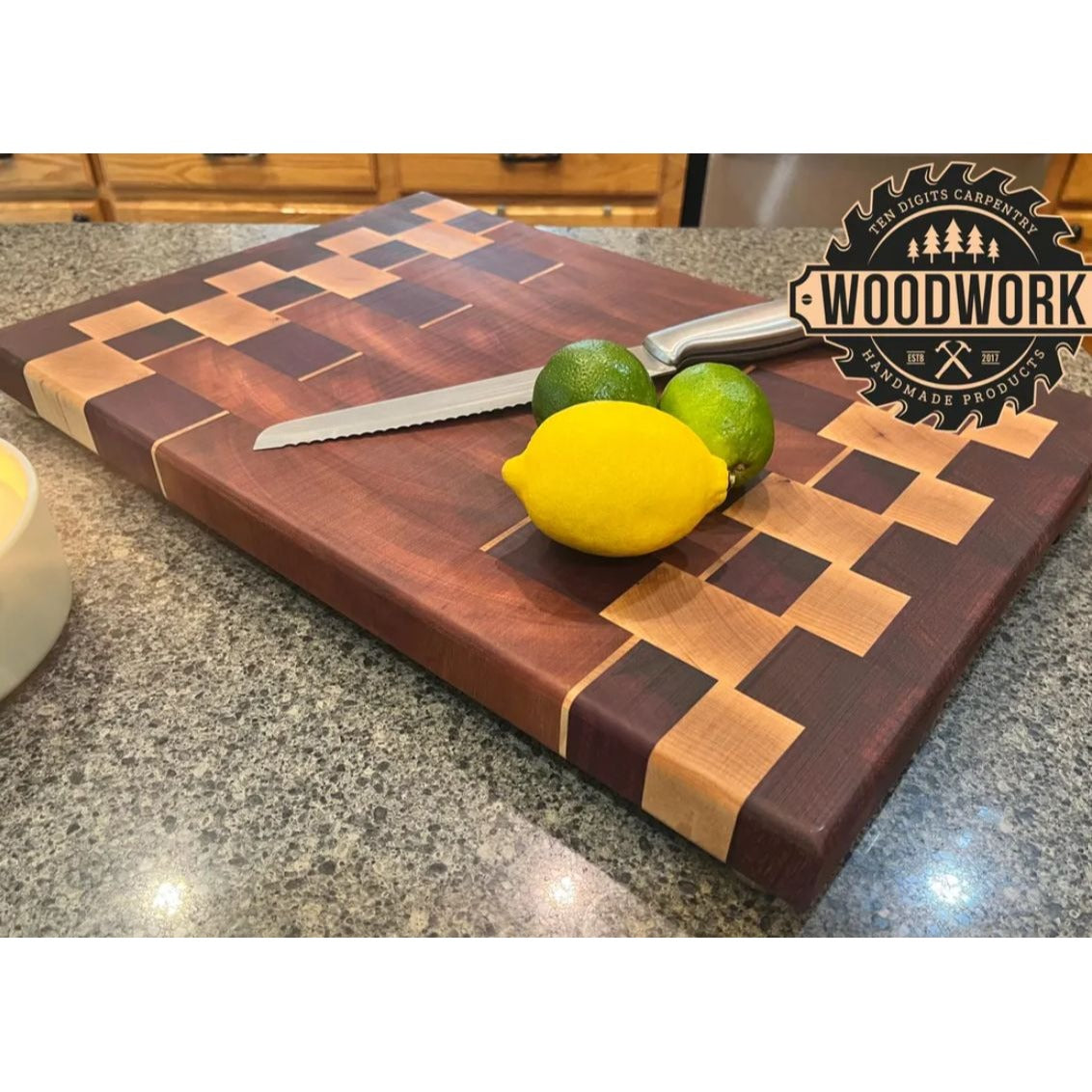 Beeswax, Mahogany, Purple Heart, & Maple Handmade End Grain Wooden Cutting Board