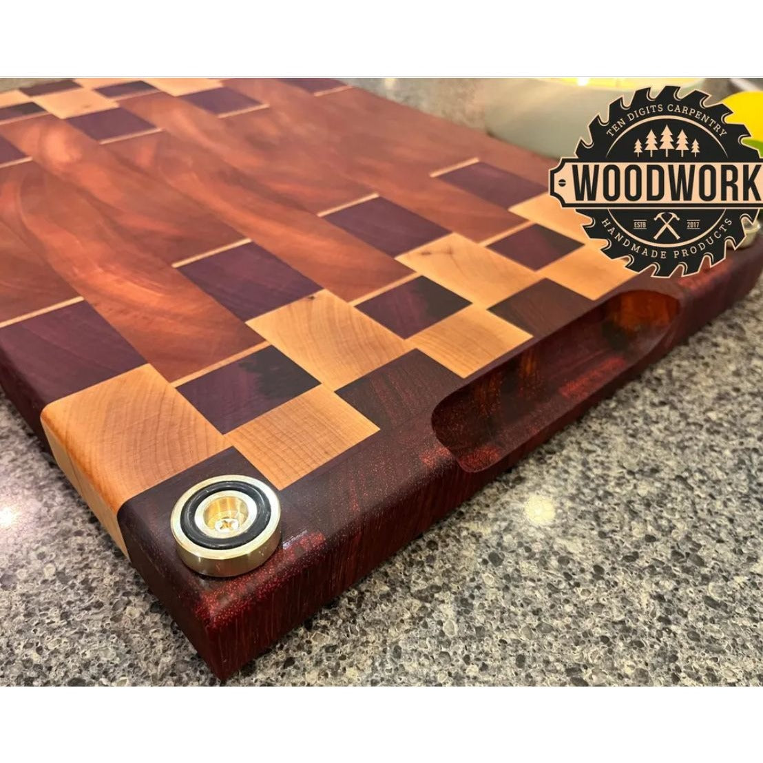 Beeswax, Mahogany, Purple Heart, & Maple Handmade End Grain Wooden Cutting Board