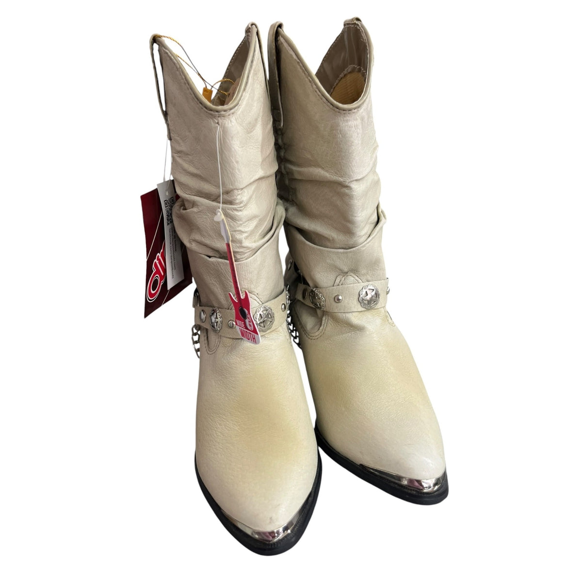 Dingo Women's Tan Leather Slouch Boots With Star Detail Size 7.5W NWT