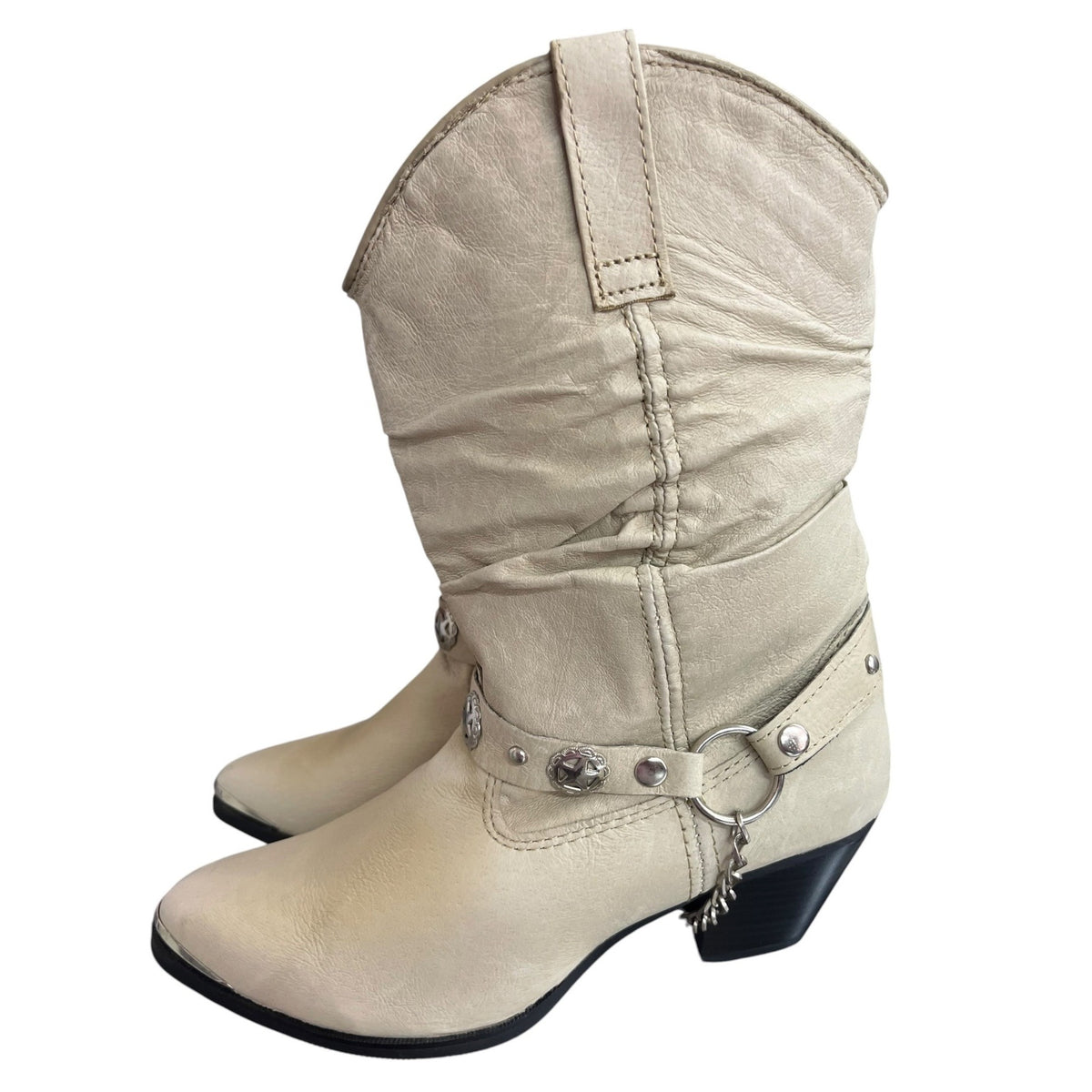 Dingo Women's Tan Leather Slouch Boots With Star Detail Size 7.5W NWT