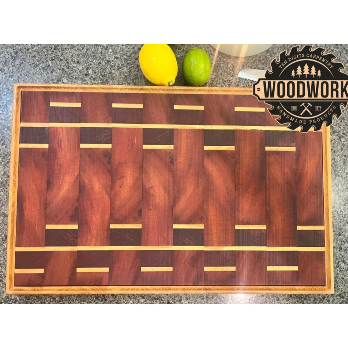 Handcrafted Wooden Cutting Board With Intricate Inlay Design & Juice Groove