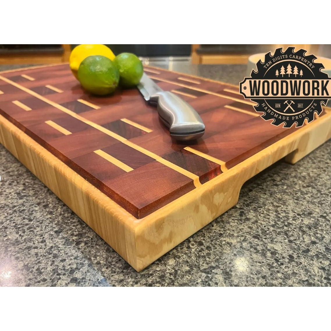Handcrafted Wooden Cutting Board With Intricate Inlay Design & Juice Groove