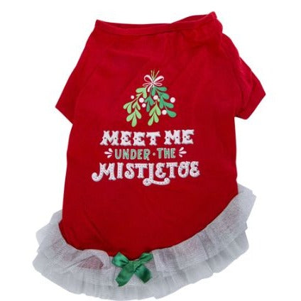 Meet Me Under The Mistletoe Holiday Christmas Dog Pet Medium Dress NWT