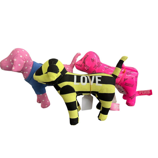 Set Of 3 Victoria's Secret Pink Logo Dog Plush Collectibles Assorted Designs