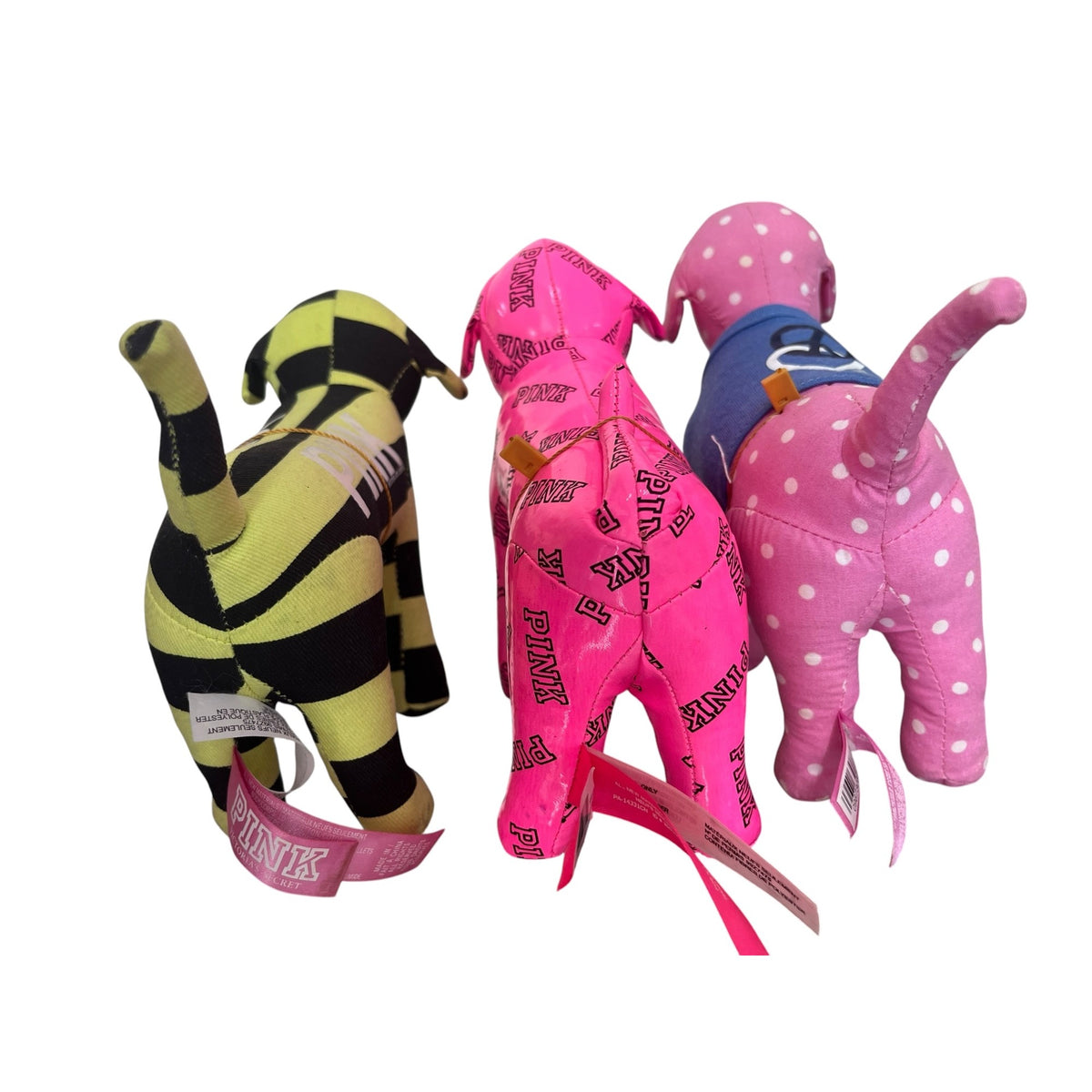 Set Of 3 Victoria's Secret Pink Logo Dog Plush Collectibles Assorted Designs
