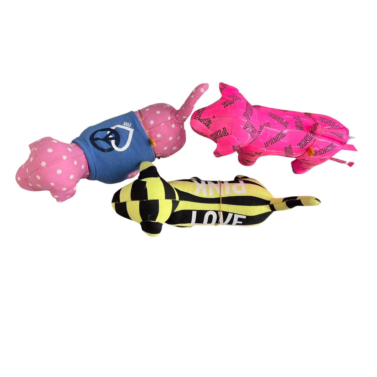 Set Of 3 Victoria's Secret Pink Logo Dog Plush Collectibles Assorted Designs