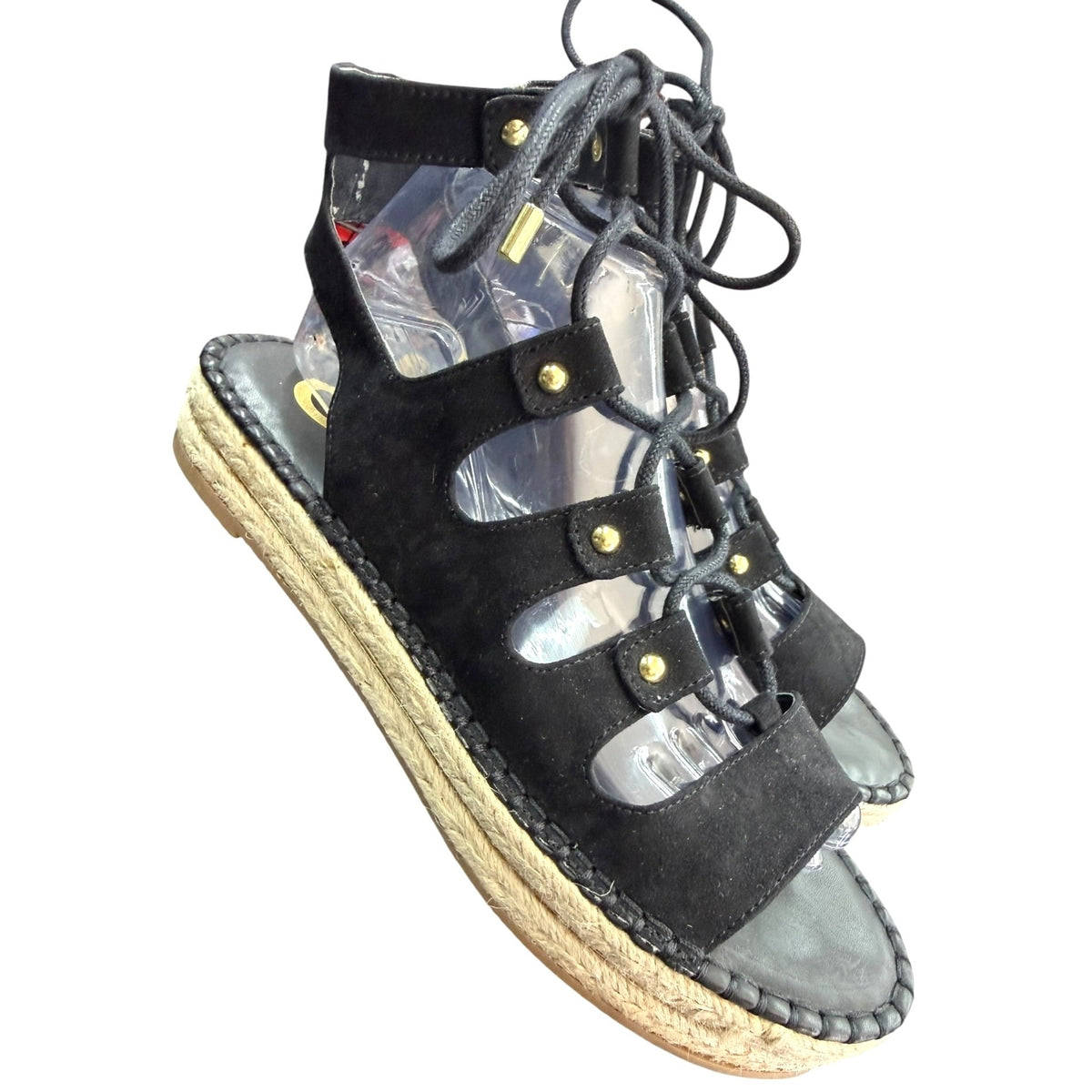 G By Guess Black Gladiator Sandal Espadrille Platform Size 8.5M With Box