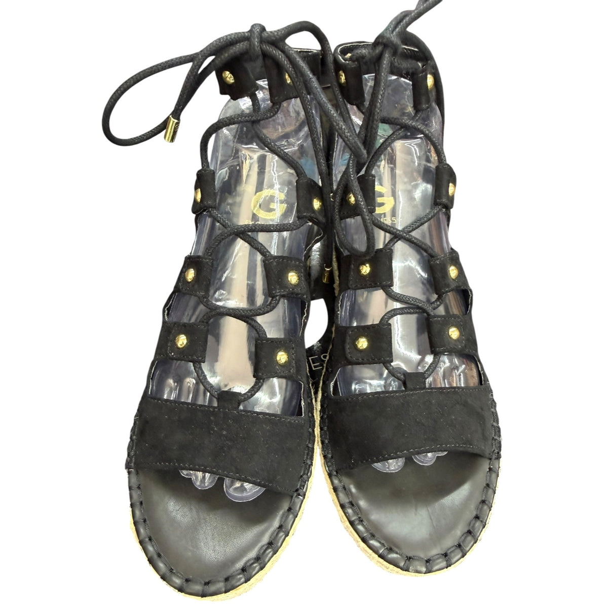 G By Guess Black Gladiator Sandal Espadrille Platform Size 8.5M With Box