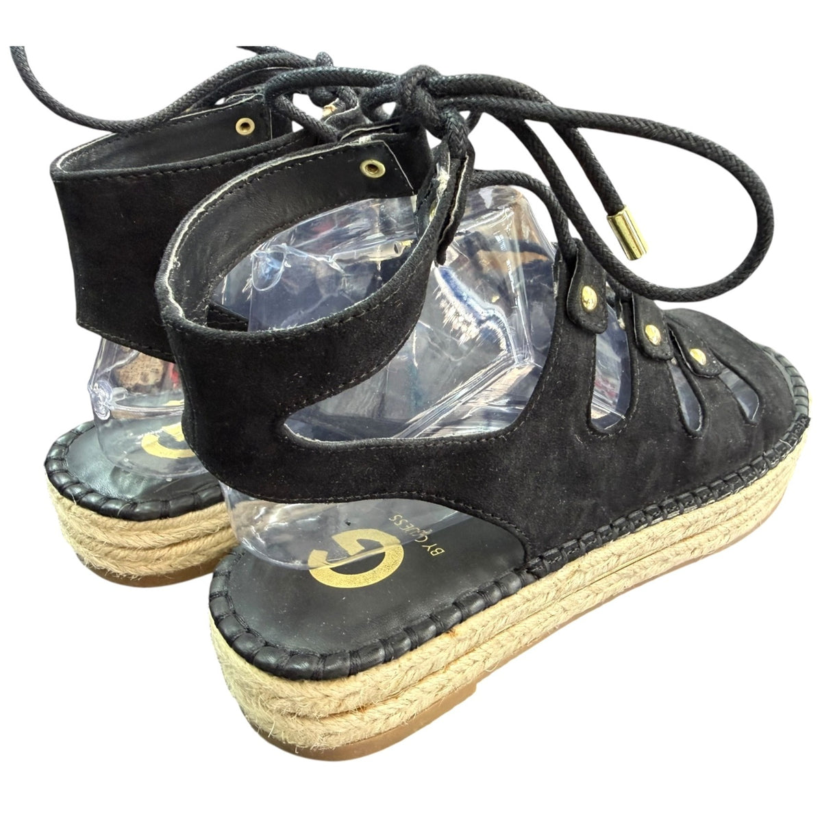 G By Guess Black Gladiator Sandal Espadrille Platform Size 8.5M With Box