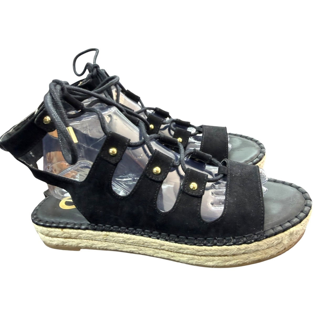 G By Guess Black Gladiator Sandal Espadrille Platform Size 8.5M With Box