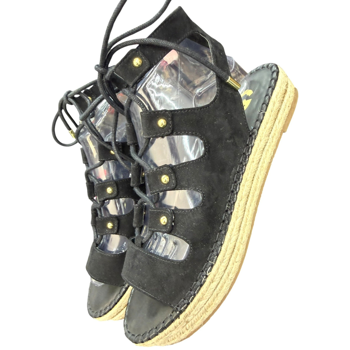 G By Guess Black Gladiator Sandal Espadrille Platform Size 8.5M With Box