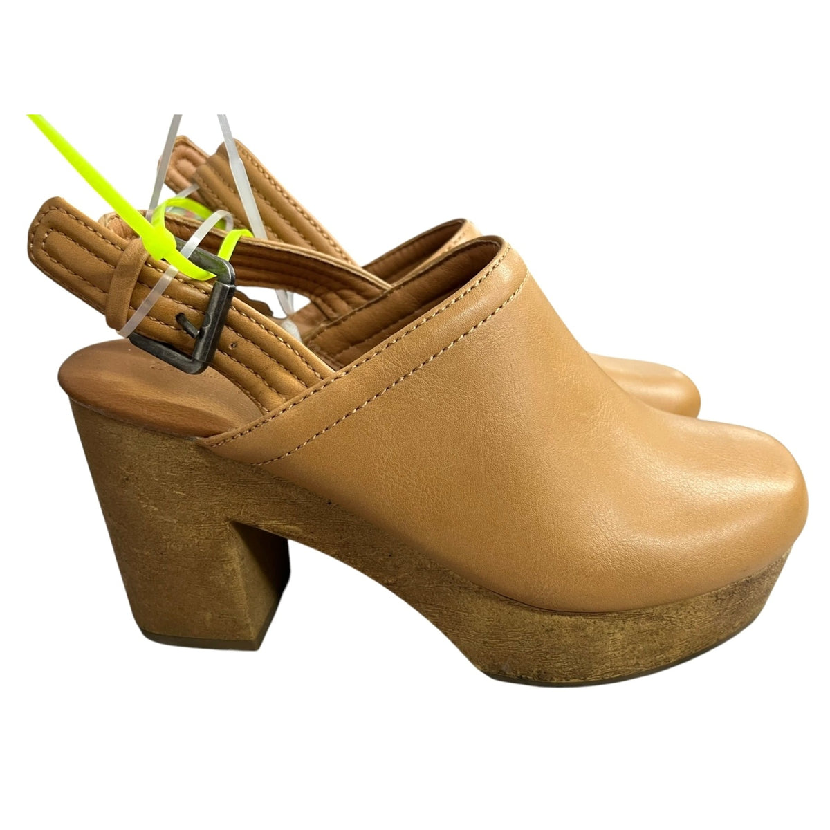 New Universal Threads  Women's Tan Leather Block Heel Mules Size 6