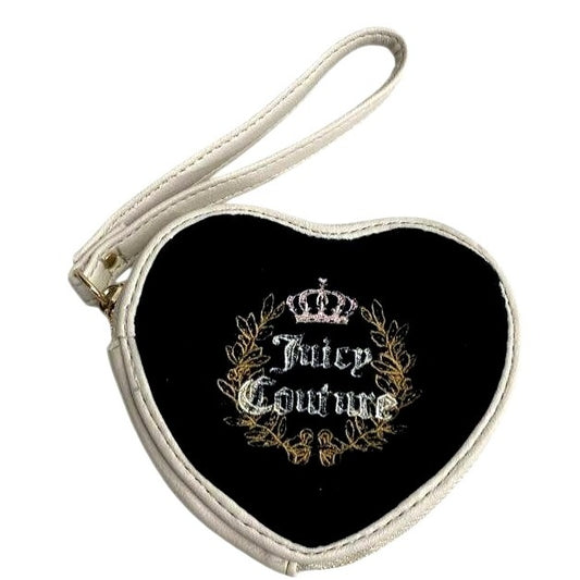 Juicy Couture Black & White Heart-Shaped Quilted Wristlet Clutch