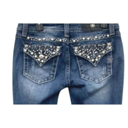 Miss Me Women's Blue Dark Wash Embellished Signature Skinny Denim Jeans Size 28