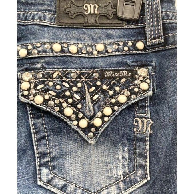 Miss Me Women's Blue Dark Wash Embellished Signature Skinny Denim Jeans Size 28