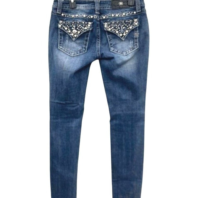 Miss Me Women's Blue Dark Wash Embellished Signature Skinny Denim Jeans Size 28