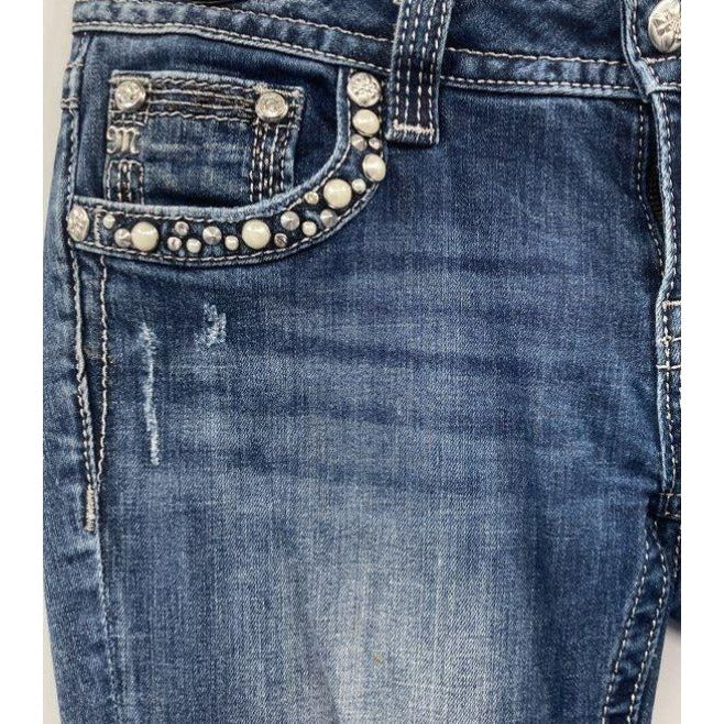 Miss Me Women's Blue Dark Wash Embellished Signature Skinny Denim Jeans Size 28