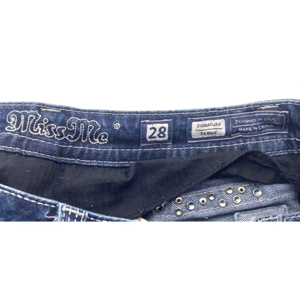 Miss Me Women's Blue Dark Wash Embellished Signature Skinny Denim Jeans Size 28