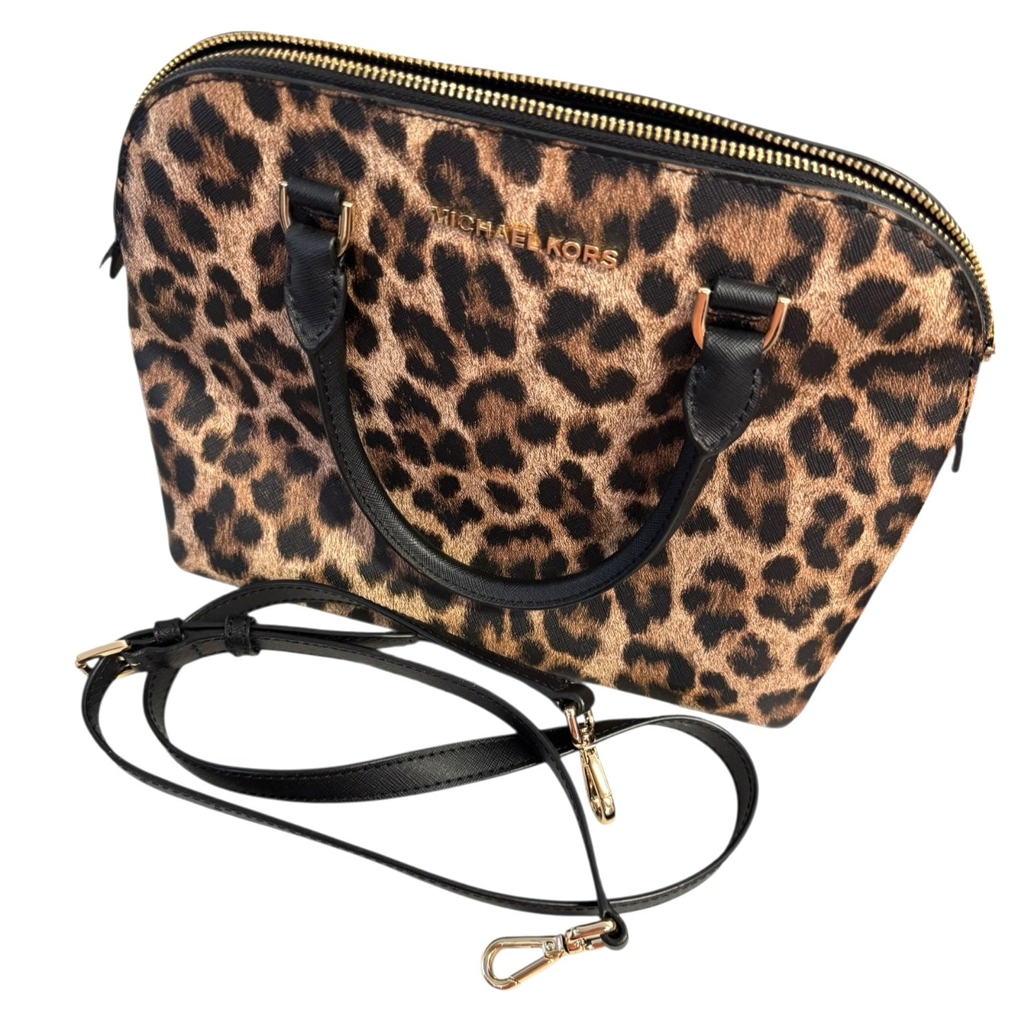 Michael Kors Leopard Print Convertible Satchel Handbag With Adjustable/Removable Strap