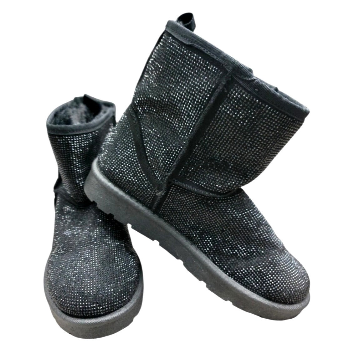 Torrid Black Rhinestone Glitter Winter Boots With Faux Fur Lining Women's 10 NWOB