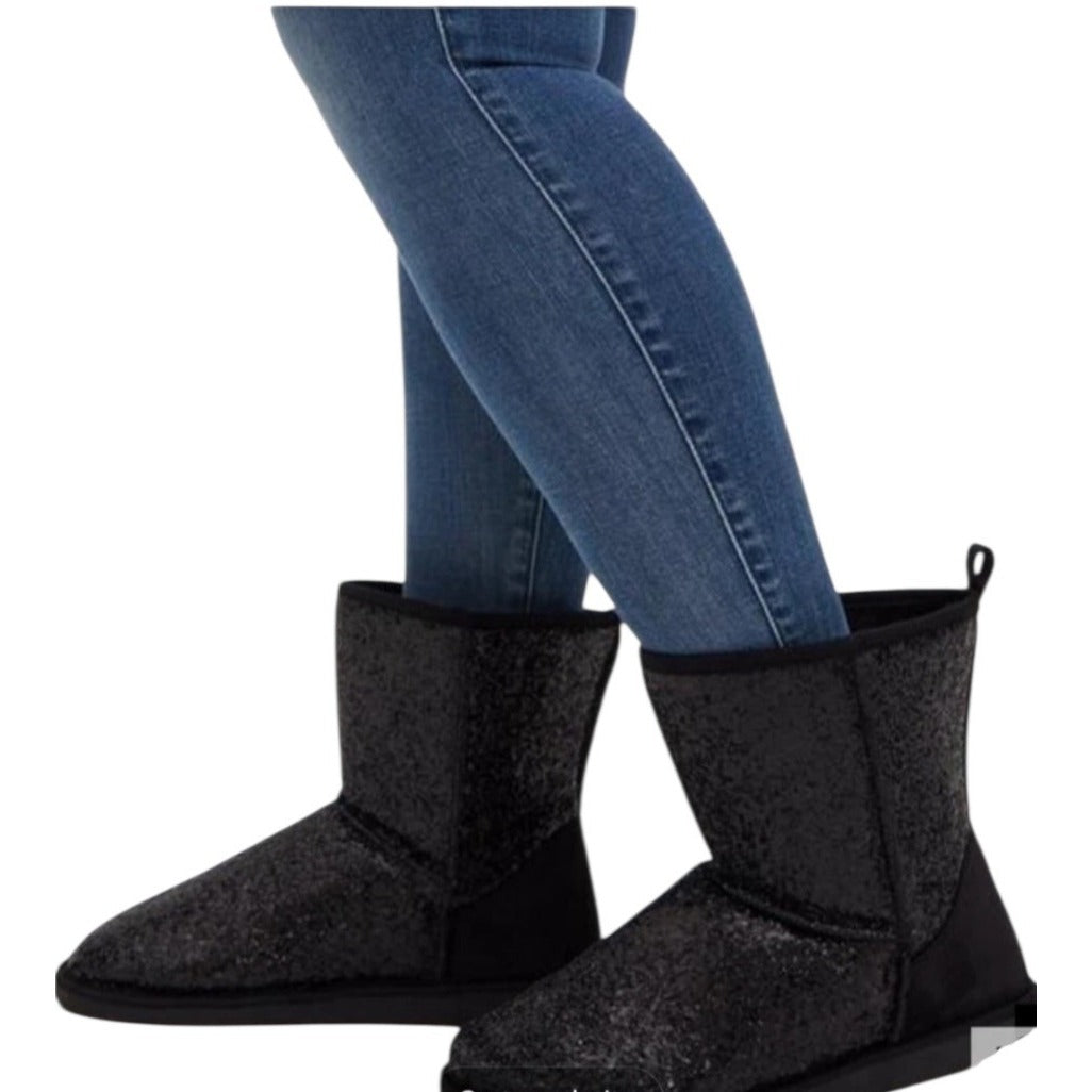 Torrid Black Rhinestone Glitter Winter Boots With Faux Fur Lining Women's 10 NWOB