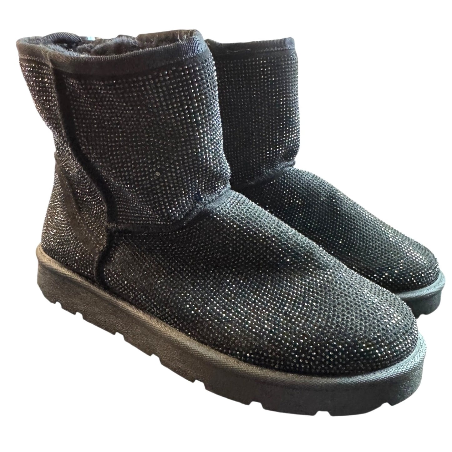 Torrid Black Rhinestone Glitter Winter Boots With Faux Fur Lining Women's 10 NWOB