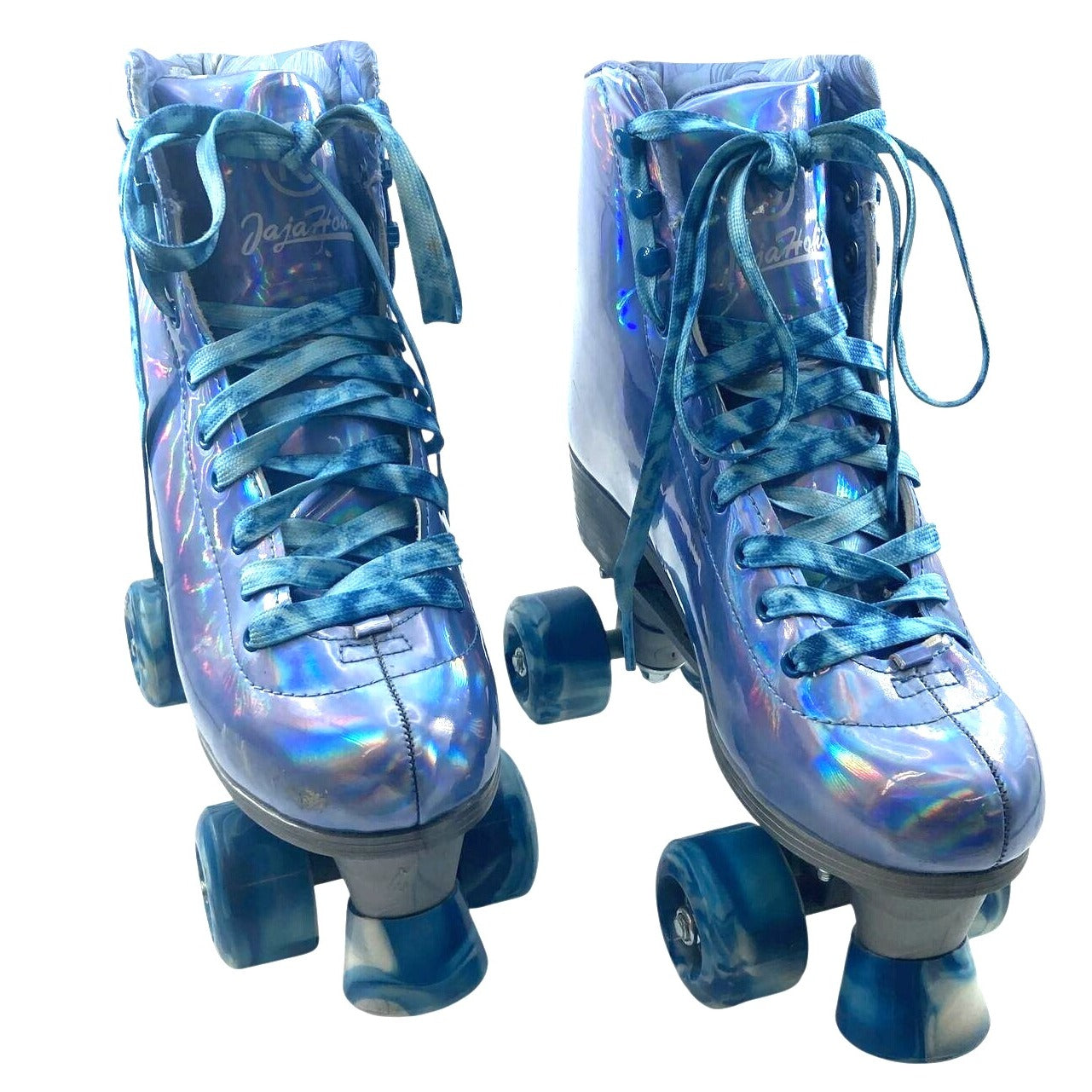 Holographic Blue High-Top Quad Roller Skates With Marbled Wheels - Size 8 - By JajaRolls
