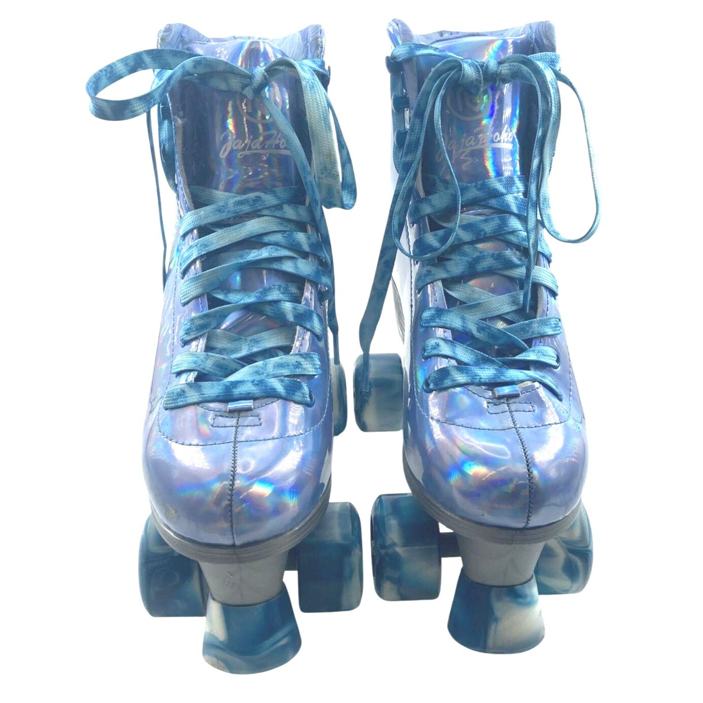Holographic Blue High-Top Quad Roller Skates With Marbled Wheels - Size 8 - By JajaRolls
