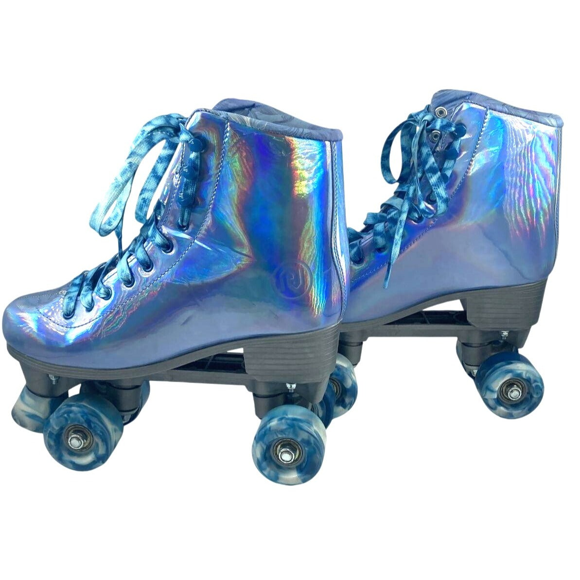 Holographic Blue High-Top Quad Roller Skates With Marbled Wheels - Size 8 - By JajaRolls