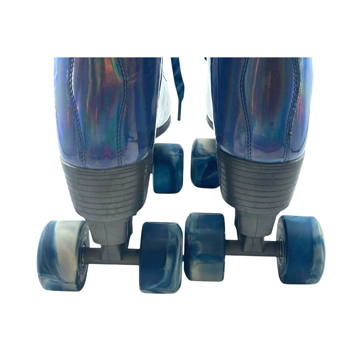 Holographic Blue High-Top Quad Roller Skates With Marbled Wheels - Size 8 - By JajaRolls